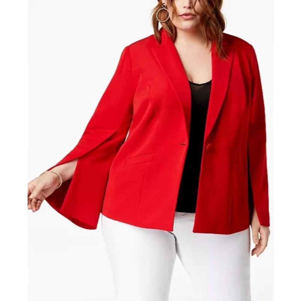 Inc Red Split Sleeve Lined Blazer Jacket Size L C… - image 1